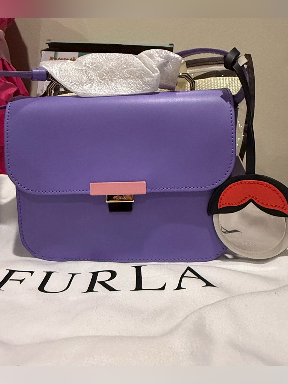 Furla Elisir small crossbody in lilac smooth leather NWT made in Italy